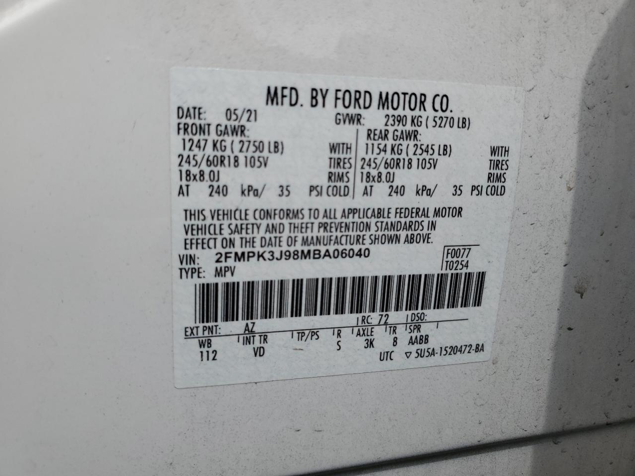 Photo 12 VIN: 2FMPK3J98MBA06040 - FORD EDGE 