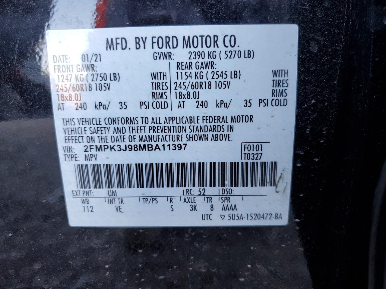 Photo 12 VIN: 2FMPK3J98MBA11397 - FORD EDGE 