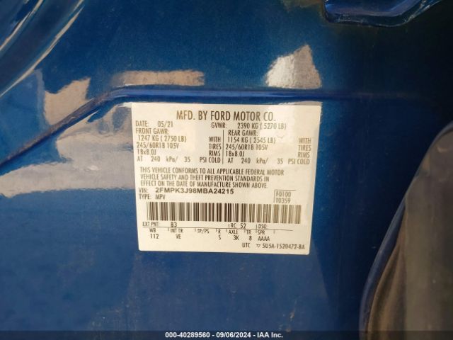 Photo 8 VIN: 2FMPK3J98MBA24215 - FORD EDGE 