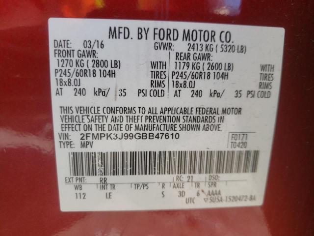 Photo 12 VIN: 2FMPK3J99GBB47610 - FORD EDGE SEL 