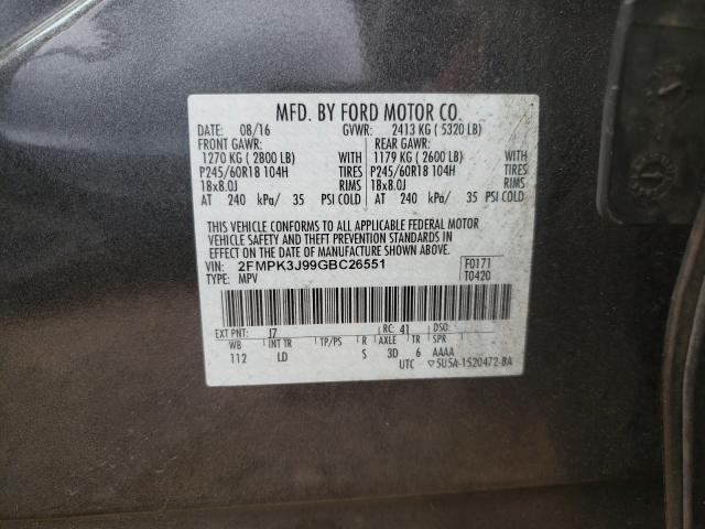 Photo 9 VIN: 2FMPK3J99GBC26551 - FORD EDGE SEL 