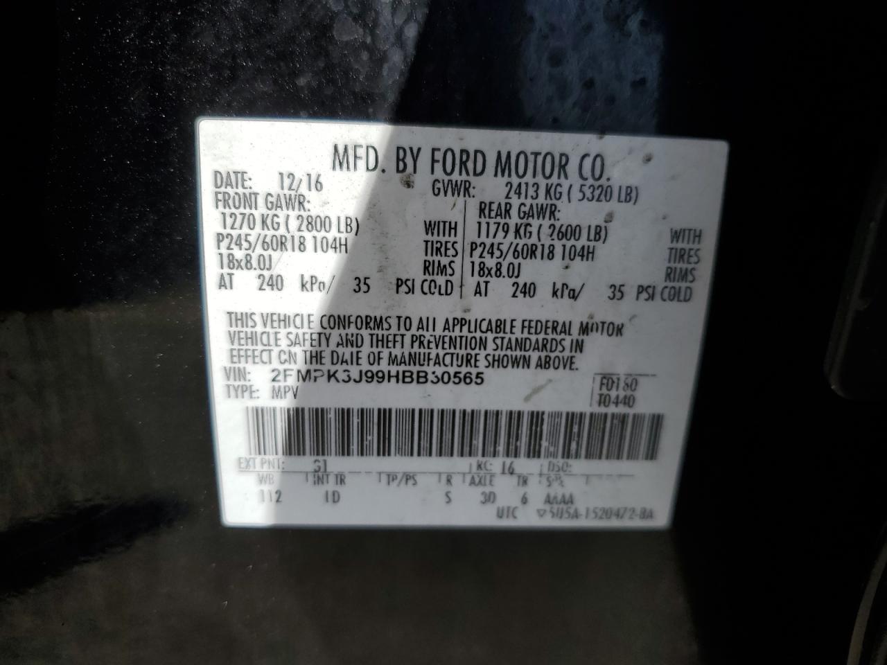 Photo 11 VIN: 2FMPK3J99HBB30565 - FORD EDGE 