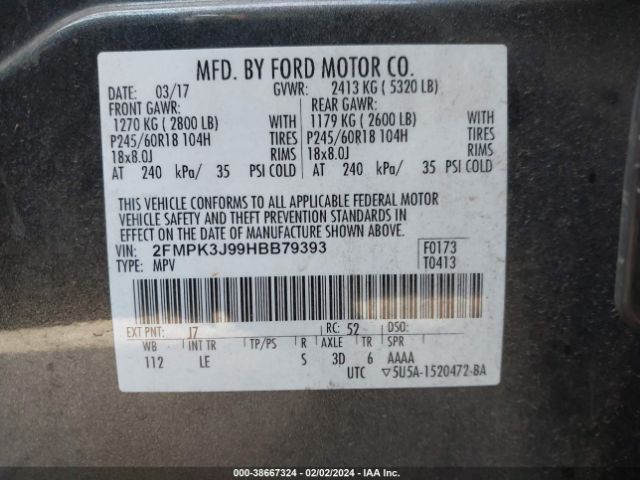 Photo 8 VIN: 2FMPK3J99HBB79393 - FORD EDGE 