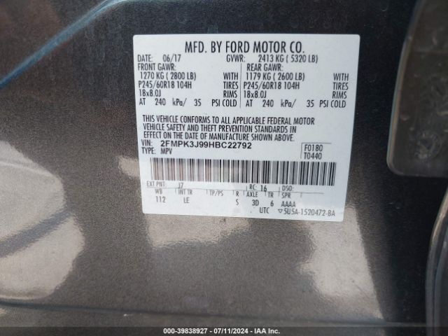 Photo 8 VIN: 2FMPK3J99HBC22792 - FORD EDGE 