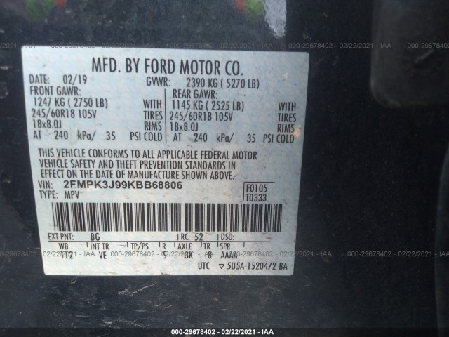 Photo 8 VIN: 2FMPK3J99KBB68806 - FORD EDGE 