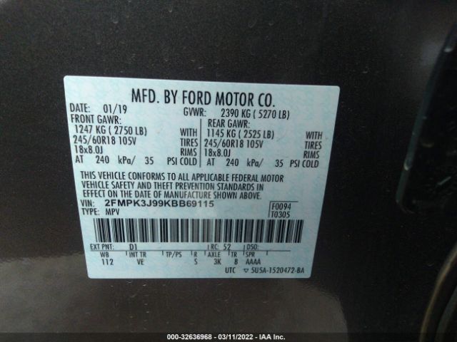 Photo 8 VIN: 2FMPK3J99KBB69115 - FORD EDGE 