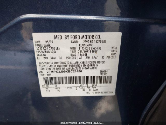 Photo 8 VIN: 2FMPK3J99KBC21486 - FORD EDGE 