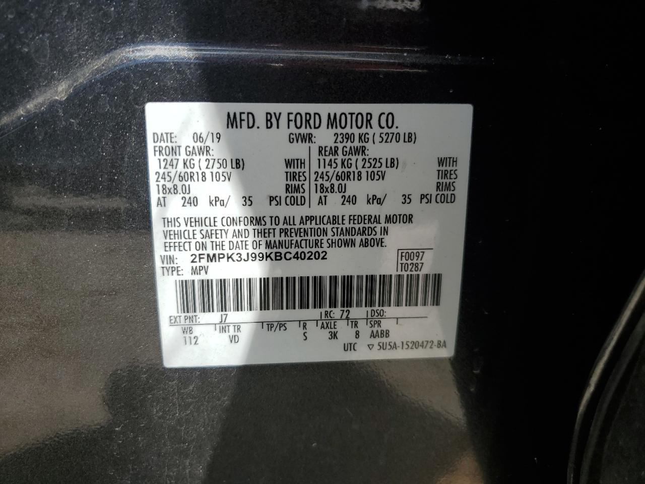 Photo 12 VIN: 2FMPK3J99KBC40202 - FORD EDGE 