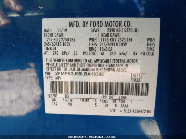 Photo 8 VIN: 2FMPK3J99LBA18308 - FORD EDGE 