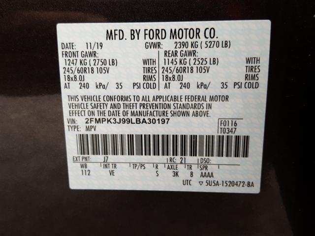 Photo 9 VIN: 2FMPK3J99LBA30197 - FORD EDGE SEL 