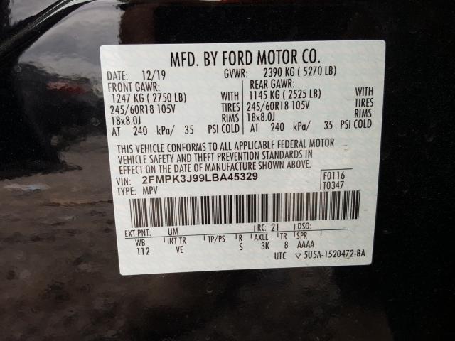 Photo 9 VIN: 2FMPK3J99LBA45329 - FORD EDGE SEL 