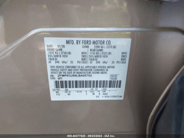 Photo 8 VIN: 2FMPK3J99LBA95762 - FORD EDGE 