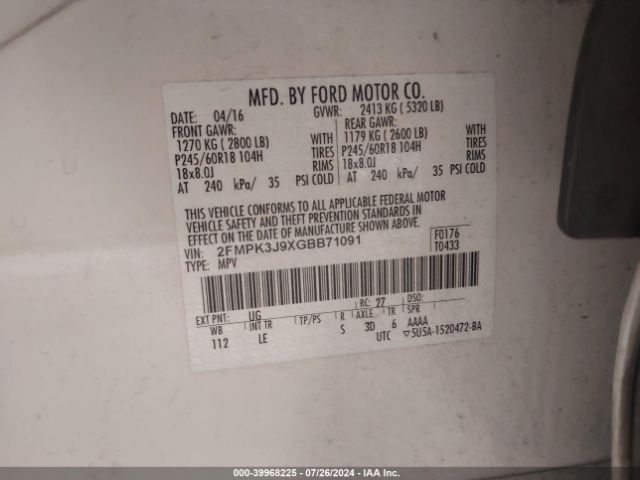 Photo 8 VIN: 2FMPK3J9XGBB71091 - FORD EDGE 