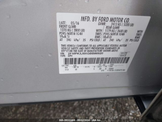 Photo 8 VIN: 2FMPK3J9XGBB86920 - FORD EDGE 