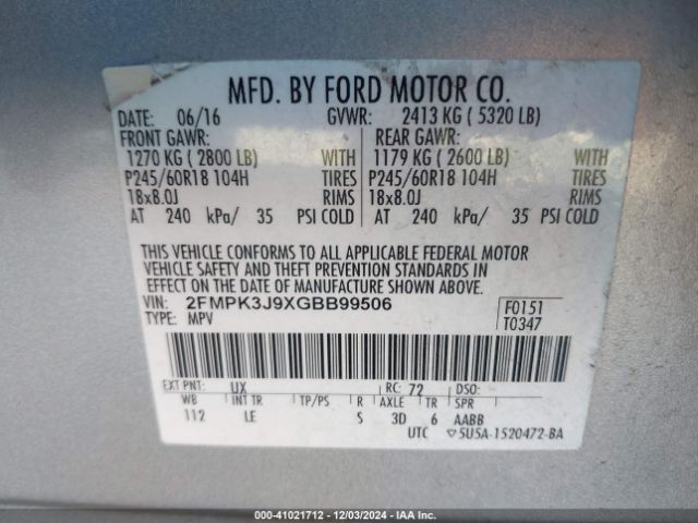 Photo 8 VIN: 2FMPK3J9XGBB99506 - FORD EDGE 