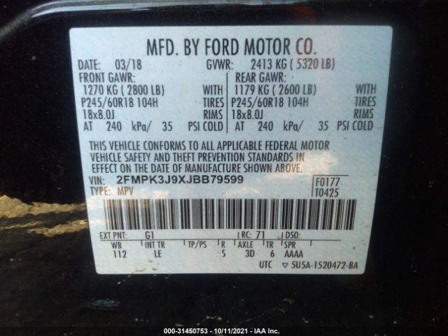 Photo 8 VIN: 2FMPK3J9XJBB79599 - FORD EDGE 