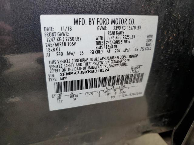 Photo 12 VIN: 2FMPK3J9XKBB19324 - FORD EDGE SEL 