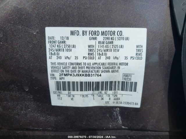 Photo 8 VIN: 2FMPK3J9XKBB31764 - FORD EDGE 