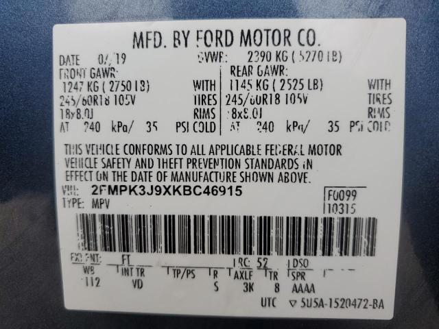 Photo 12 VIN: 2FMPK3J9XKBC46915 - FORD EDGE SEL 