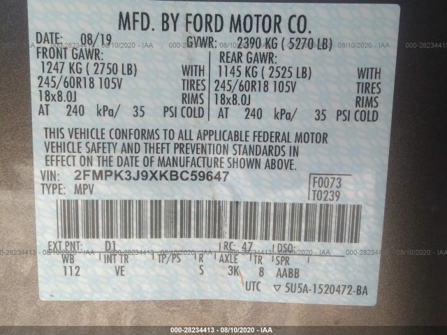 Photo 8 VIN: 2FMPK3J9XKBC59647 - FORD EDGE 