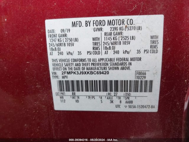 Photo 8 VIN: 2FMPK3J9XKBC69420 - FORD EDGE 