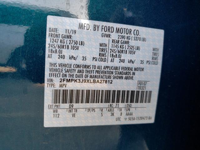 Photo 9 VIN: 2FMPK3J9XLBA27812 - FORD EDGE SEL 