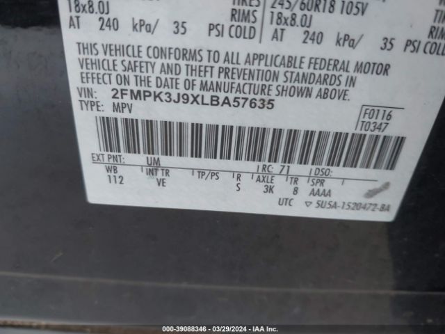 Photo 8 VIN: 2FMPK3J9XLBA57635 - FORD EDGE 