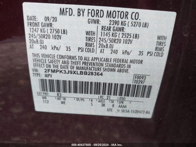 Photo 8 VIN: 2FMPK3J9XLBB28364 - FORD EDGE 