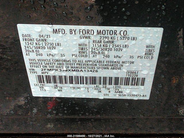 Photo 8 VIN: 2FMPK3J9XMBA13426 - FORD EDGE 