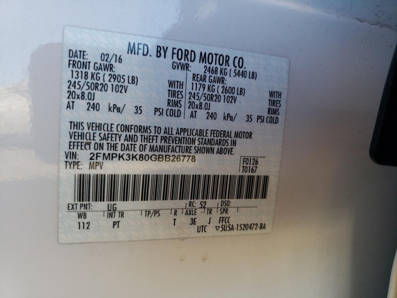 Photo 12 VIN: 2FMPK3K80GBB26778 - FORD EDGE 