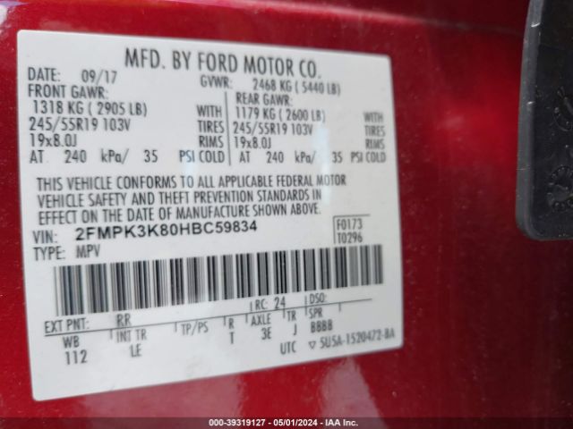 Photo 8 VIN: 2FMPK3K80HBC59834 - FORD EDGE 