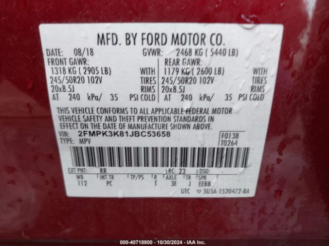 Photo 8 VIN: 2FMPK3K81JBC53658 - FORD EDGE 