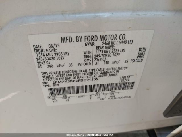 Photo 8 VIN: 2FMPK3K82FBB91405 - FORD EDGE 