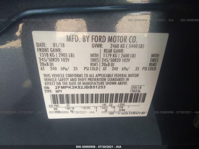 Photo 8 VIN: 2FMPK3K82JBB51253 - FORD EDGE 