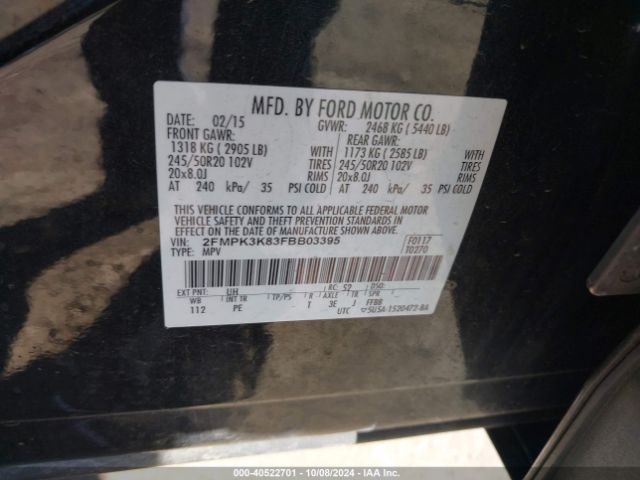 Photo 8 VIN: 2FMPK3K83FBB03395 - FORD EDGE 