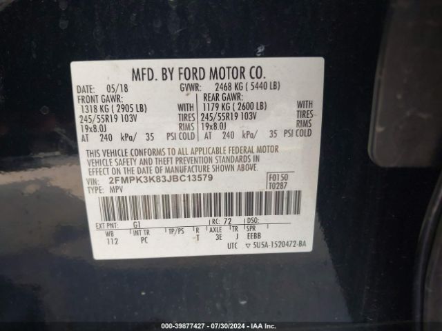 Photo 8 VIN: 2FMPK3K83JBC13579 - FORD EDGE 