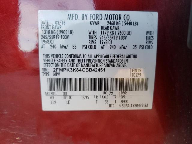 Photo 9 VIN: 2FMPK3K84GBB42451 - FORD EDGE TITAN 