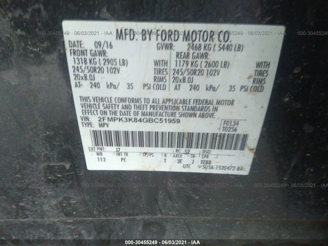 Photo 8 VIN: 2FMPK3K84GBC51959 - FORD EDGE 