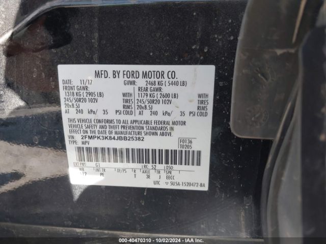 Photo 8 VIN: 2FMPK3K84JBB25382 - FORD EDGE 