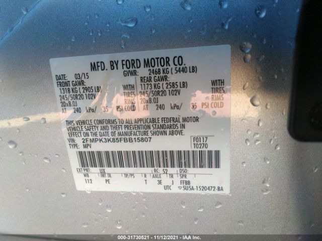 Photo 8 VIN: 2FMPK3K85FBB15807 - FORD EDGE 