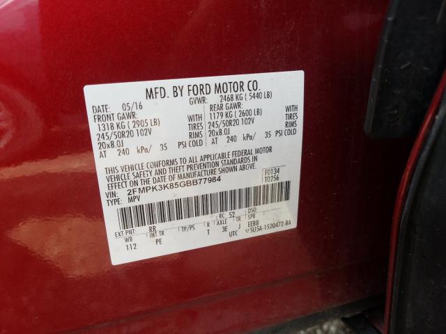 Photo 9 VIN: 2FMPK3K85GBB77984 - FORD EDGE TITAN 