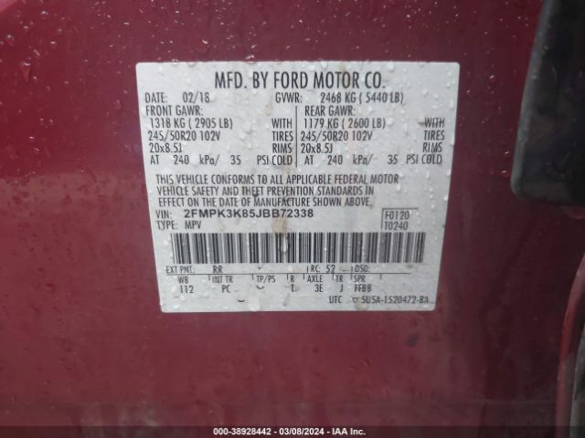 Photo 8 VIN: 2FMPK3K85JBB72338 - FORD EDGE 