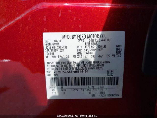 Photo 8 VIN: 2FMPK3K86HBB45191 - FORD EDGE 