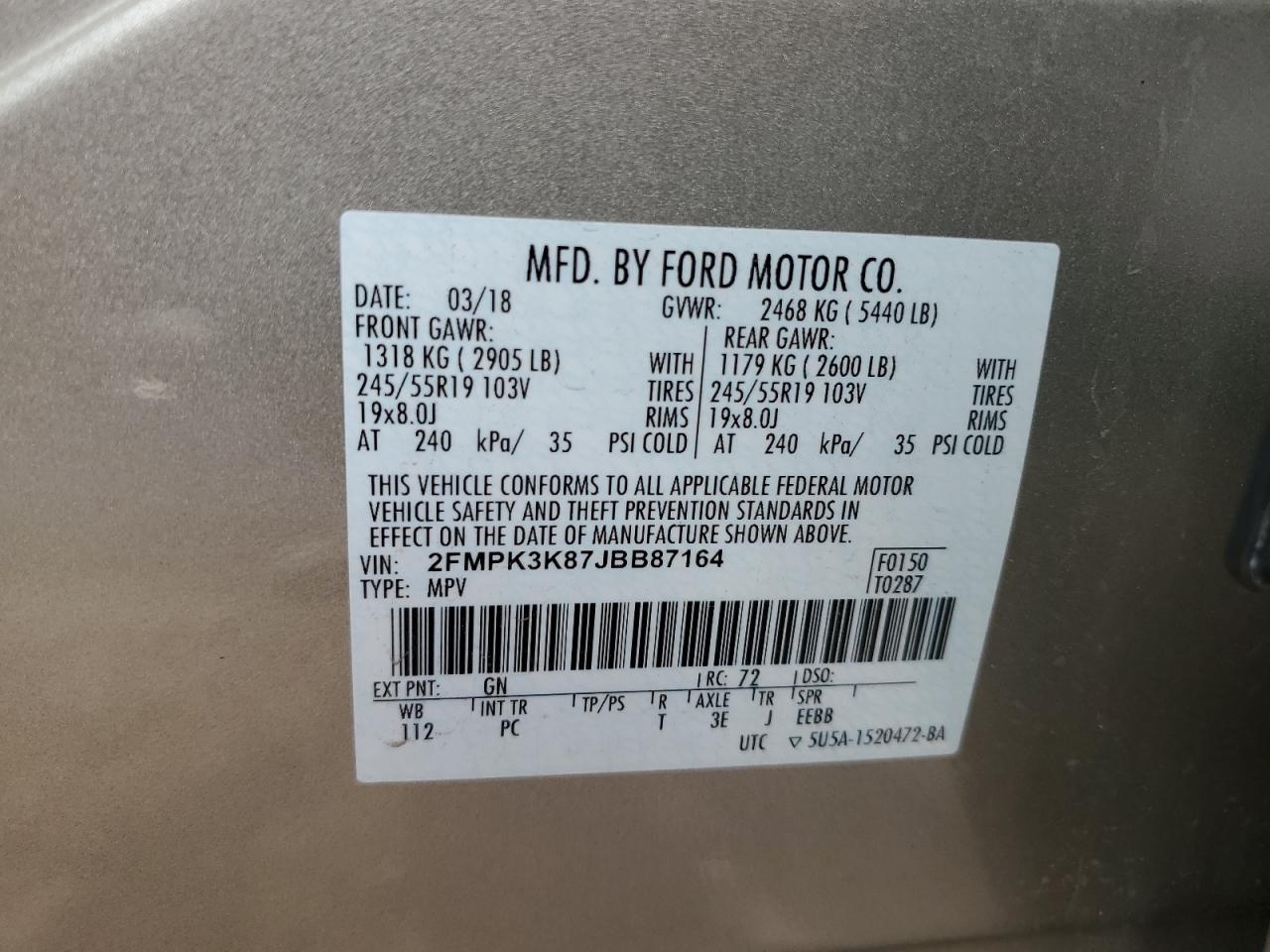 Photo 12 VIN: 2FMPK3K87JBB87164 - FORD EDGE 