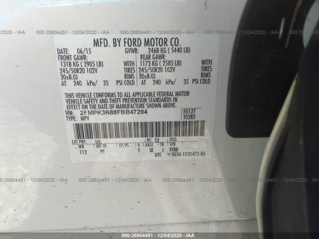 Photo 8 VIN: 2FMPK3K88FBB47294 - FORD EDGE 