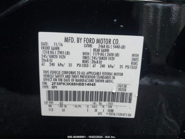 Photo 8 VIN: 2FMPK3K88HBB14945 - FORD EDGE 