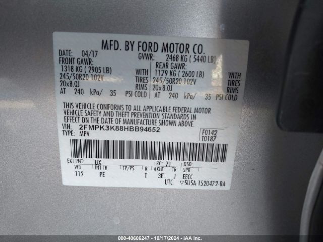 Photo 8 VIN: 2FMPK3K88HBB94652 - FORD EDGE 