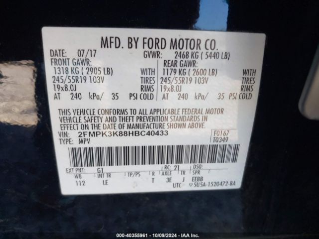 Photo 8 VIN: 2FMPK3K88HBC40433 - FORD EDGE 