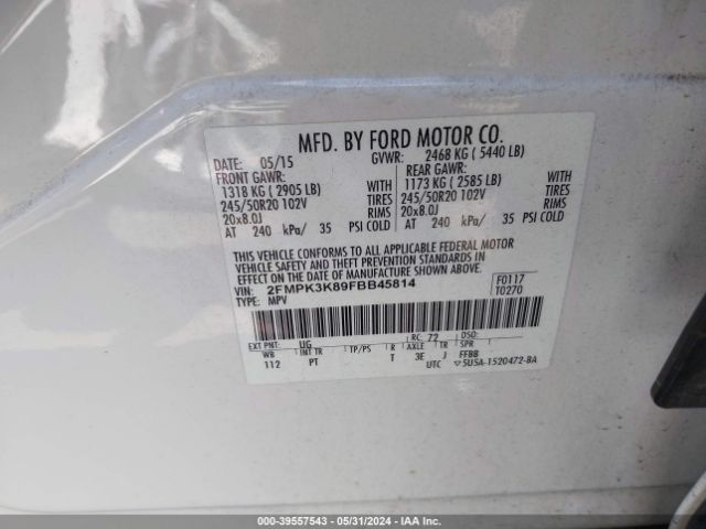 Photo 8 VIN: 2FMPK3K89FBB45814 - FORD EDGE 