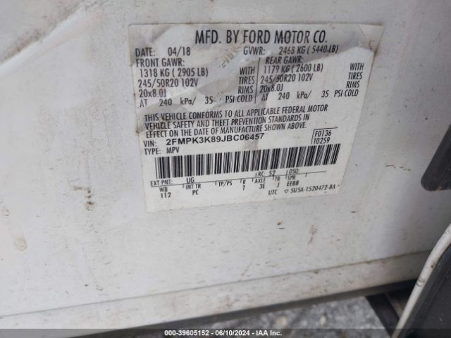 Photo 8 VIN: 2FMPK3K89JBC06457 - FORD EDGE 